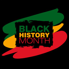 An abstract vector illustration of Black History Month on patriotic color brush strokes isolated on a black background