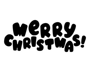Merry Christmas black vector lettering on white background. Winter holiday greeting message black silhouette isolated. Happy New Year lettering for cutting machine. Christmas craft font cutout