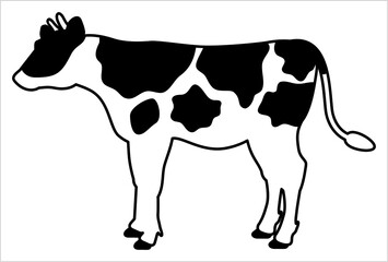 柄のある牛の全身イラスト【横向き】