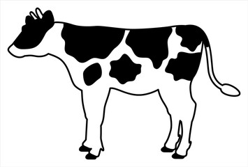 柄のある牛の全身イラスト【横向き】