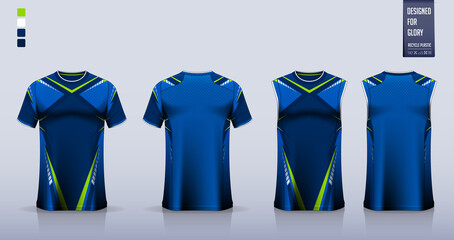 Blue T-shirt sport, Soccer jersey, football kit, basketball uniform, tank top, and running singlet mockup. Fabric pattern design. Vector. © tondruangwit
