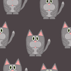 seamless pattern with emotional gray cats on a gray background
