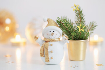 Christmas decorations with little ceramic snowman
