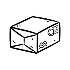 Cute cartoon post package doodle image. Snail mail logo. Media highlights graphic symbol