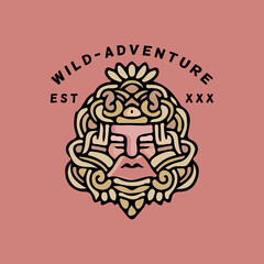 Cool ancient head illustration for poster, sticker, or apparel merchandise.With tribal and hipster style.
