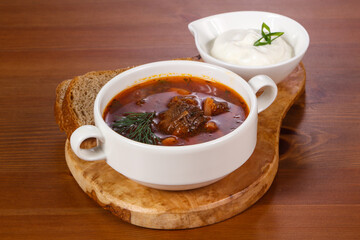 Traditional Russian borsch with meat