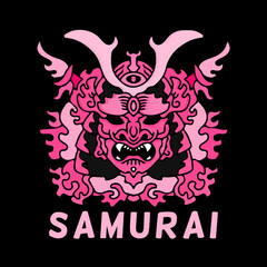 Cool monster samurai head illustration for poster, sticker, or apparel merchandise.With tribal and hipster style.