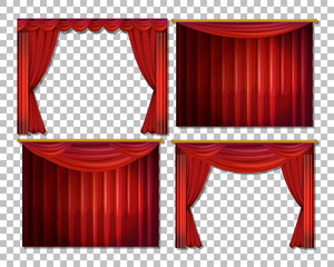 Different designs of red curtains isolated