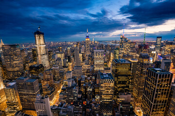 City Lights sparkle with a view of the New York City skyline 