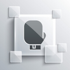 Grey Boxing glove icon isolated on grey background. Square glass panels. Vector Illustration.