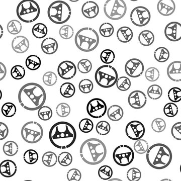 Black Steering wheel icon isolated seamless pattern on white background. Car wheel icon. Vector Illustration.