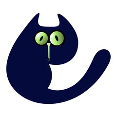 Surprised cartoon black cat with bulging eyes. Vector isolated on a white background.