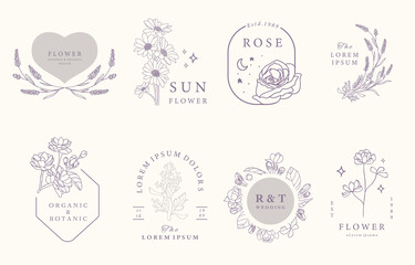 Beauty occult design collection with lavender,jasmine,rose.Vector illustration for icon,sticker,printable and tattoo
