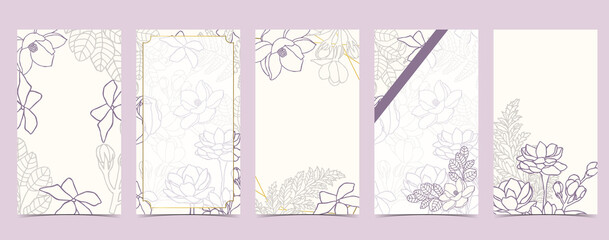 boho background for social media with magnolia,jasmine,flower on white background