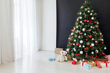 New Year's Home Christmas Tree with gifts decor holiday black background