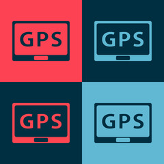 Pop art Gps device with map icon isolated on color background. Vector Illustration.