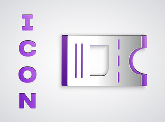 Paper cut Cinema ticket icon isolated on grey background. Paper art style. Vector Illustration.