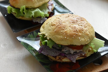 hamburger on a plate