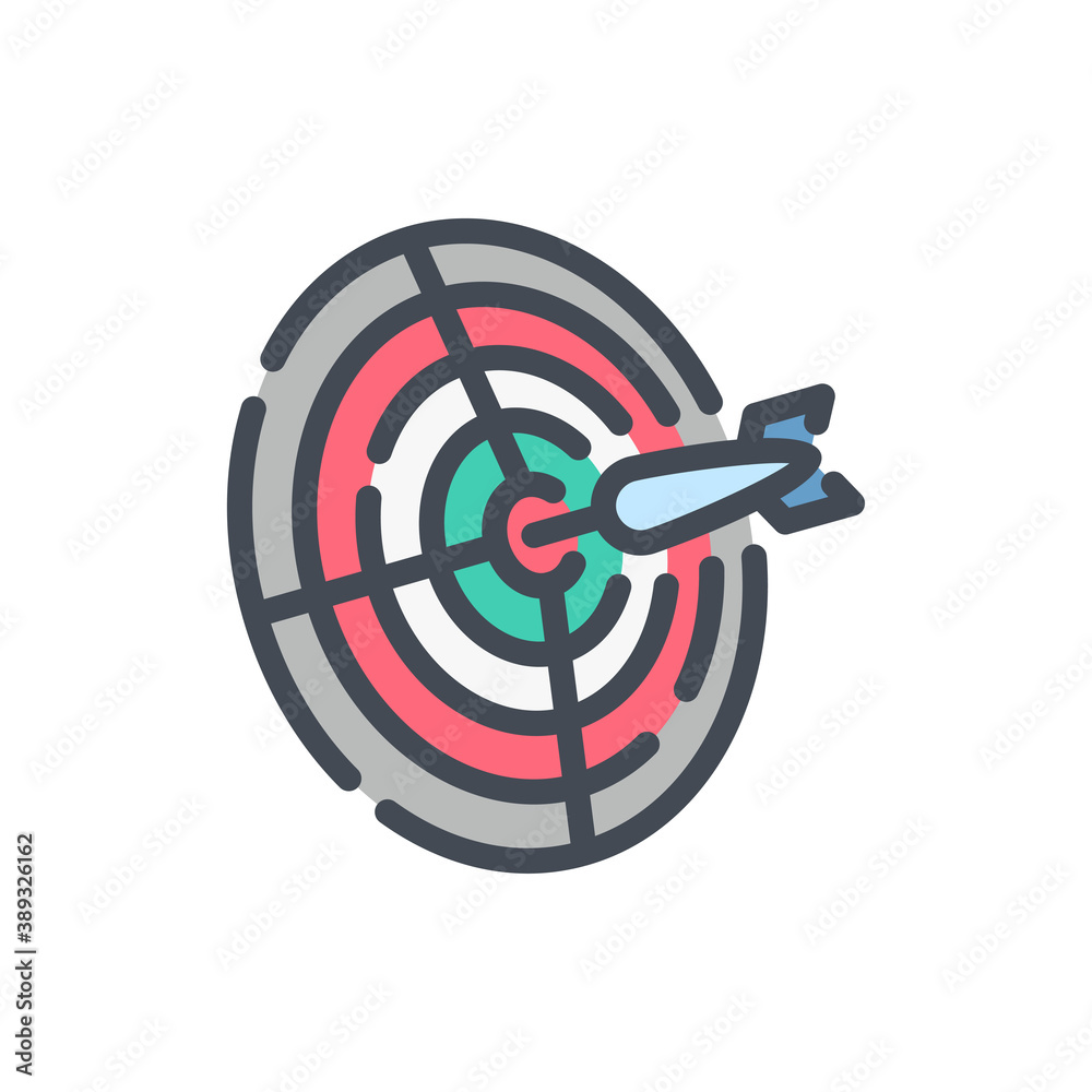 Poster darts color line icon. dart board with dart in the middle vector outline colorful sign.