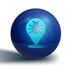 Blue System bug concept icon isolated on white background. Code bug concept. Bug in the system. Bug searching. Blue circle button. Vector.