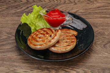 Grilled round pork tasty sausages