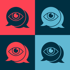 Pop art Eye scan icon isolated on color background. Scanning eye. Security check symbol. Cyber eye sign. Vector.