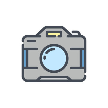 Photo camera color line icon. Photography vector outline colorful sign.