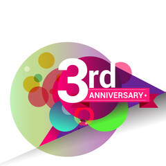 3rd Anniversary logo with colorful geometric background, vector design template elements for your birthday celebration.