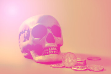 Bitcoin and skull mock up for business financial concept