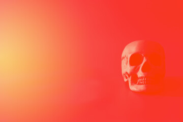 Human dead skull head. Halloween party background
