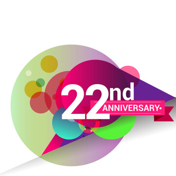 22nd Anniversary logo with colorful geometric background, vector design template elements for your birthday celebration.