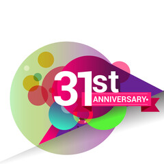 31st Anniversary logo with colorful geometric background, vector design template elements for your birthday celebration.