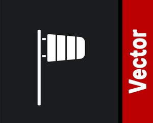 White Cone meteorology windsock wind vane icon isolated on black background. Windsock indicate the direction and strength of the wind. Vector.