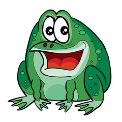 funny green frog character, cartoon illustration, isolated object on white background, vector,