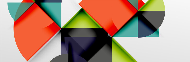 Bright color circles, abstract round shapes and triangles composition with shadow effects. Vector modern geometric design template