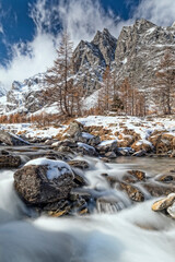 Fototapeta na wymiar Mountain river in autumn season, Alpe Veglia and Devero Natural Park, Italy