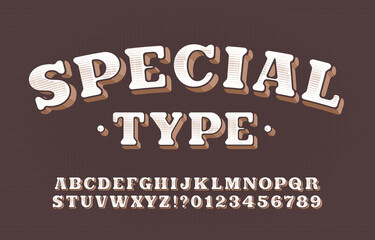 Special Type alphabet font. Vintage letters and numbers. Scratched background. Vector typescript for your typography design.