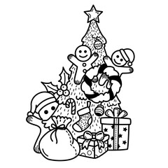 Hand drawn happy new year and merry christmas.illustration vector