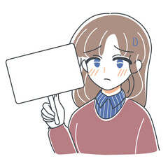 ベクター・プラカードをもつ困り顔の女の子