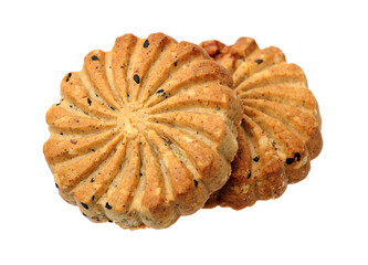 Cookies made of whole grain cereals on a white background 