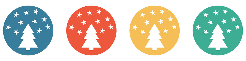 Bunter Banner mit 4 Buttons: Tannenbaum mit Sternen