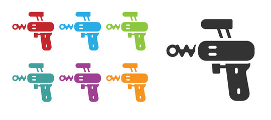 Black Ray gun icon isolated on white background. Laser weapon. Space blaster. Set icons colorful. Vector.