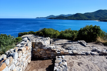 Fototapeta na wymiar Ruins of ancient stageira city in Halkidiki, Greece