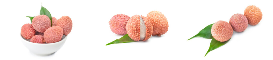Collection of litchi isolated on a white background