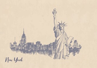 Sketch of the statue of liberty on Kraft paper