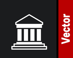 White Parthenon from Athens, Acropolis, Greece icon isolated on black background. Greek ancient national landmark. Vector.