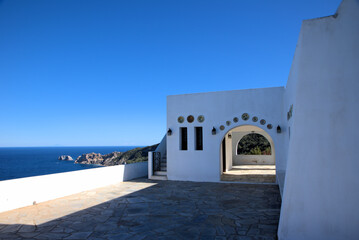 Small church near the sea, Skiathos island, Greece, design architecture.