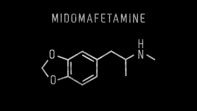 Ecstasy or molly Molecular Structure Symbol Sketch or Drawing Animation on black background and Green Screen