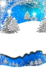 Fototapeta na wymiar Christmas Nativity Scene greetings card, snowy landscape.