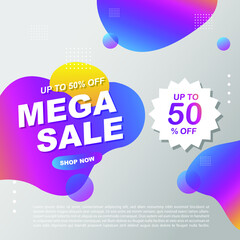 Mega Sale Promotion Banner template Design Super sale special offer promotion discount banner, fluid, liquid gradient vector